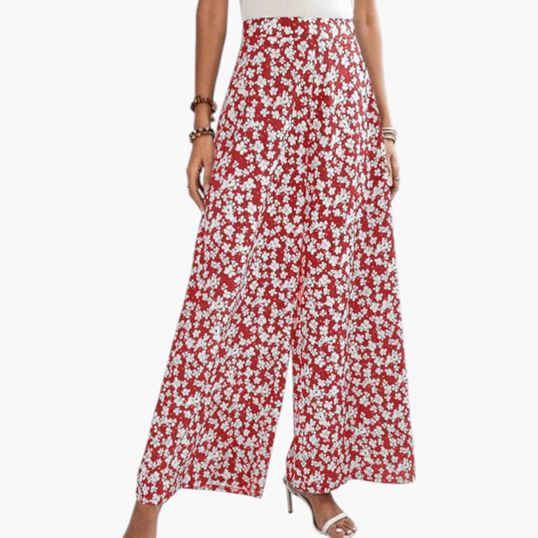 Palazzo-Hose für Damen mit hoher Taille und Blumenmuster