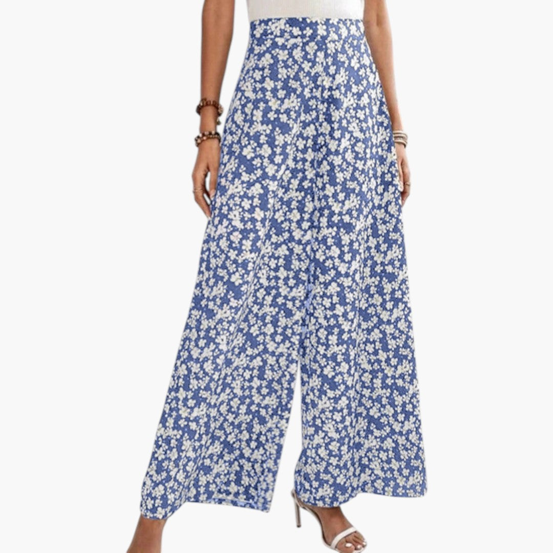 Palazzo-Hose für Damen mit hoher Taille und Blumenmuster