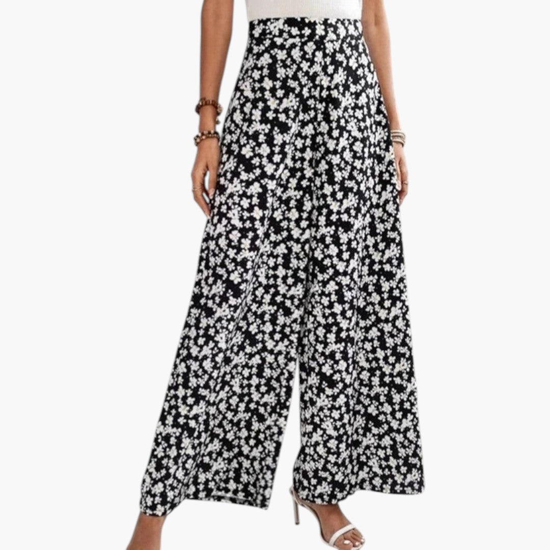 Palazzo-Hose für Damen mit hoher Taille und Blumenmuster