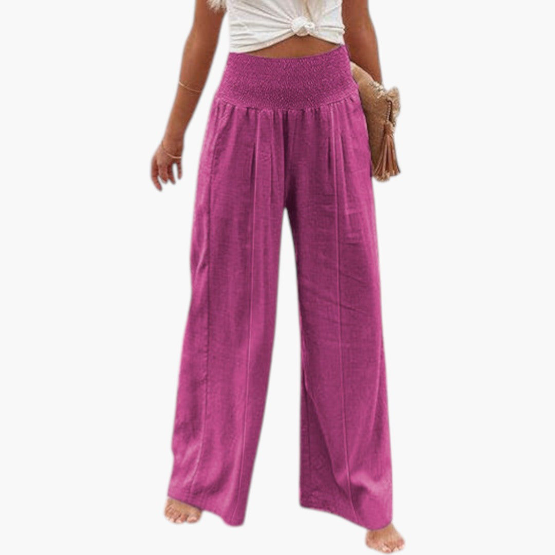 Pantalon Palazzo Femme avec Taille Haute et Plis