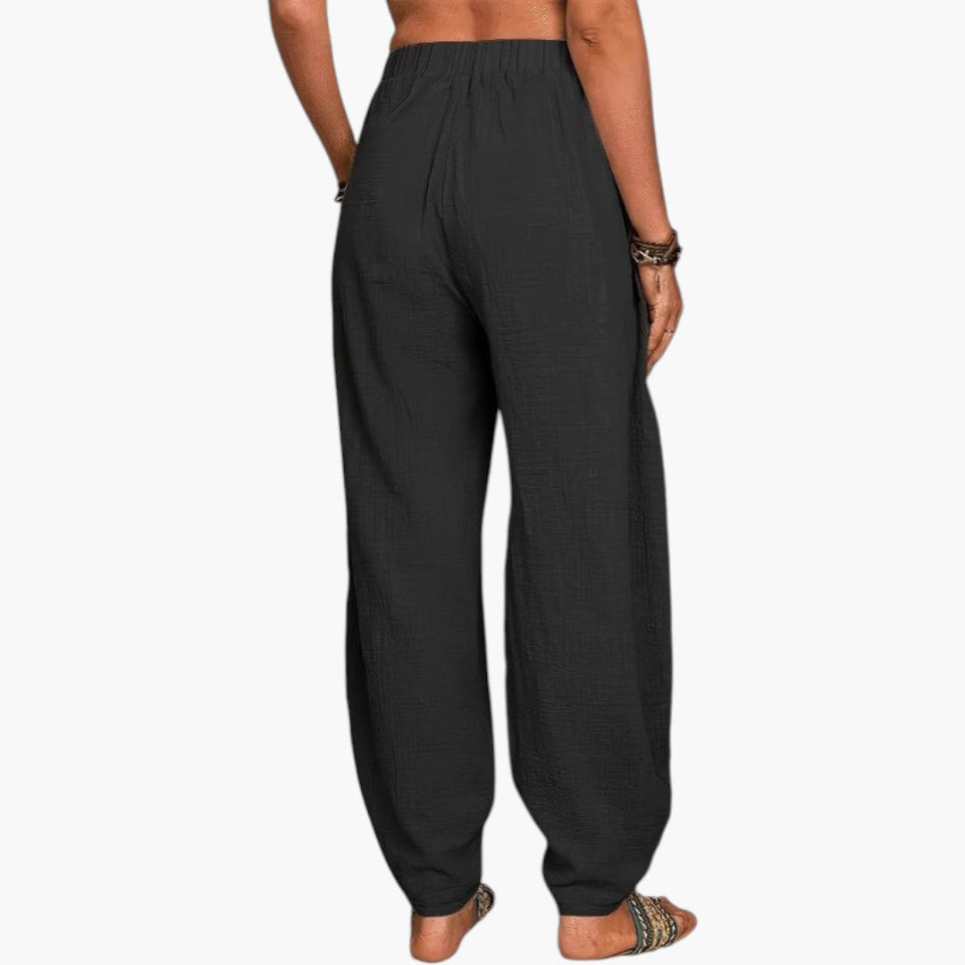 Pantalon Palazzo Pour Femme avec Taille Élastique et Poches