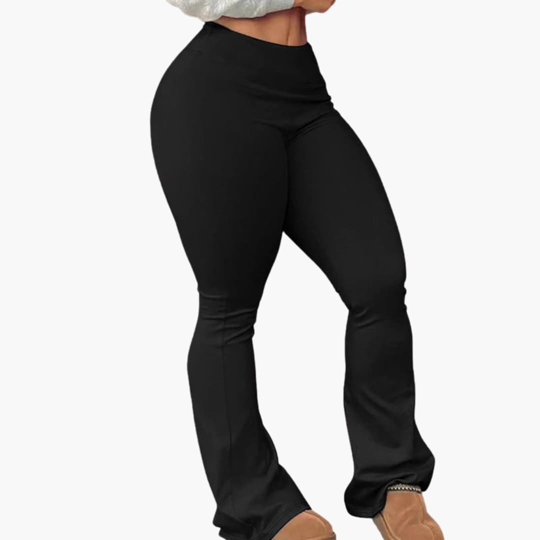 Pantaloni bootcut donna vita alta con orlo svasato