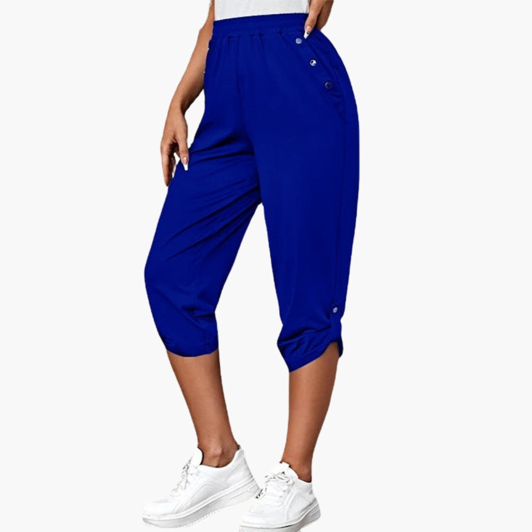Pantalon capri jersey femme avec boutons et poches