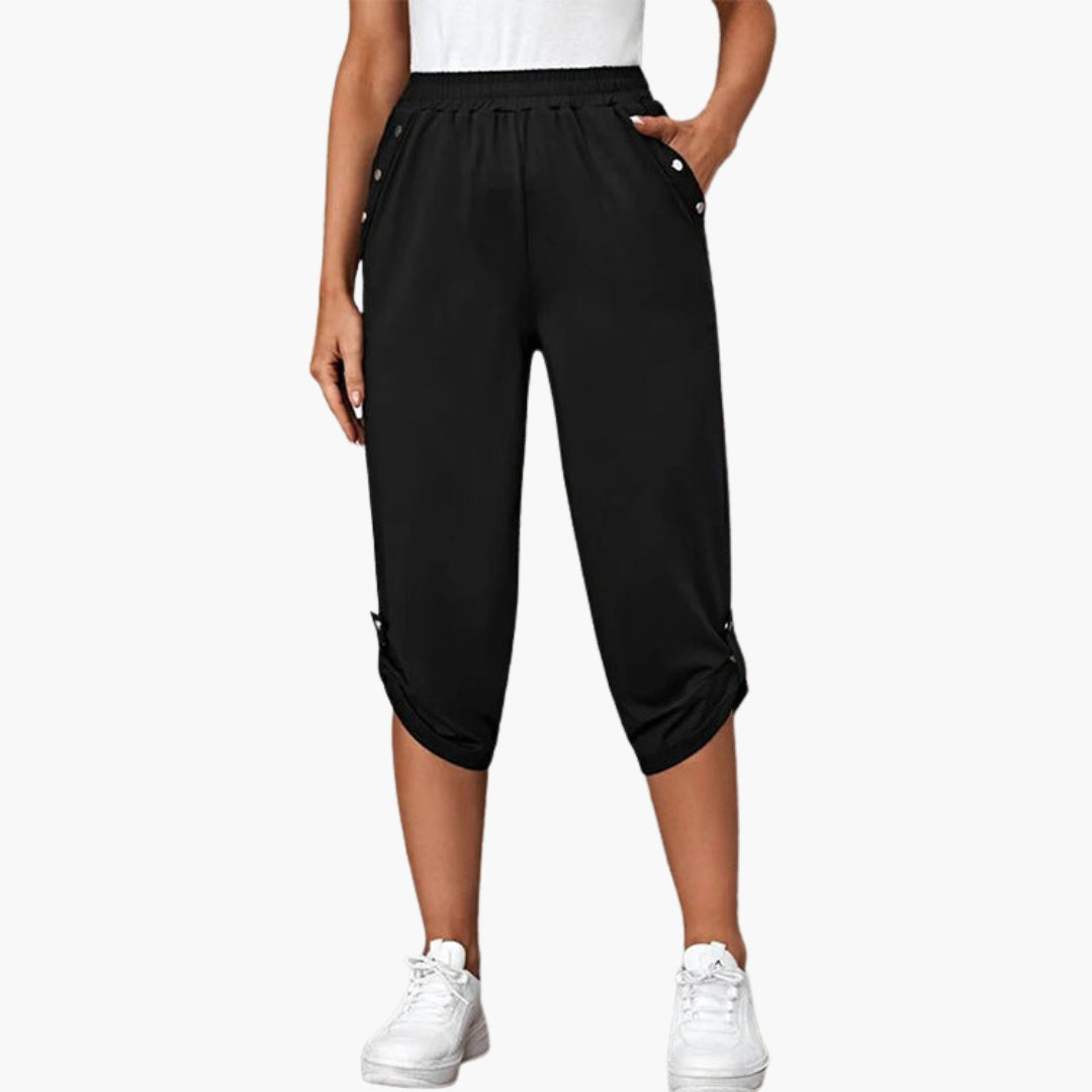Pantalon capri jersey femme avec boutons et poches