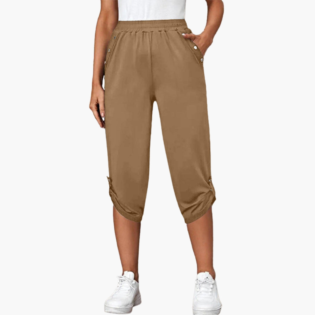 Pantalon capri jersey femme avec boutons et poches