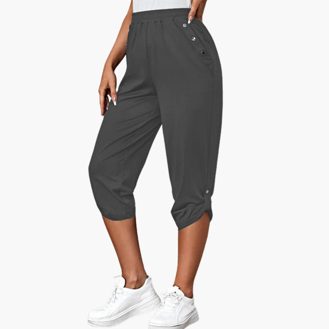 Pantalon capri jersey femme avec boutons et poches