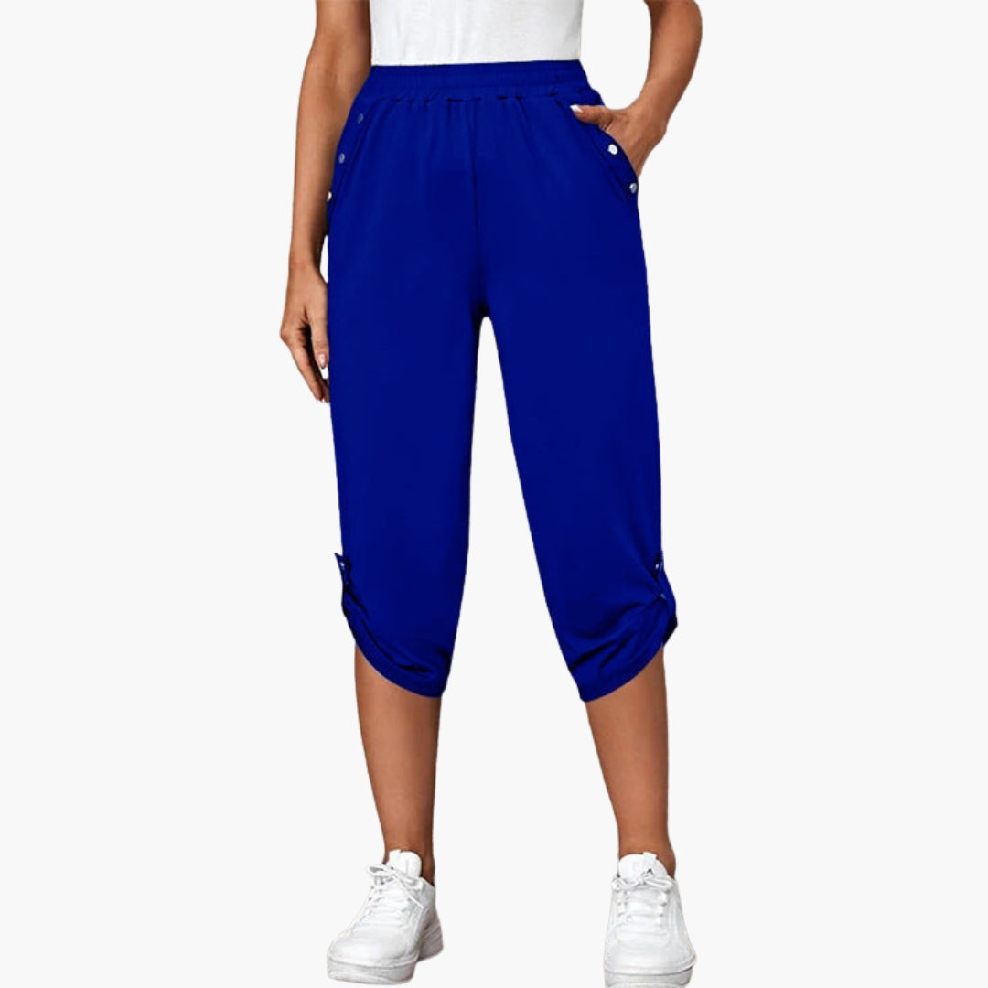 Pantalon capri jersey femme avec boutons et poches