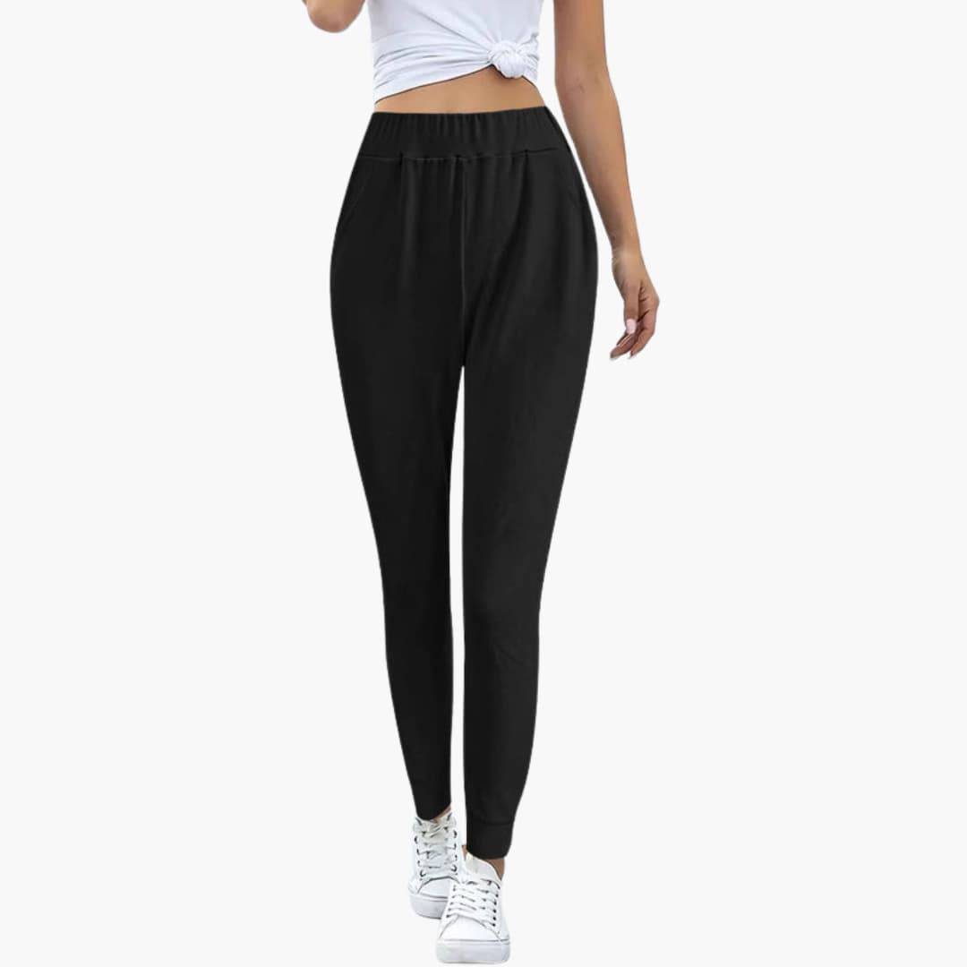 Women's elastic waist sports pants with side pockets