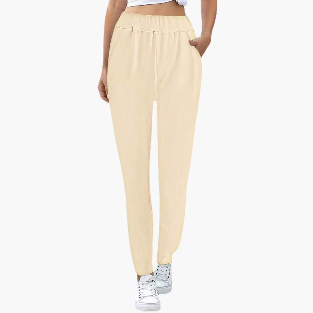 Women's elastic waist sports pants with side pockets