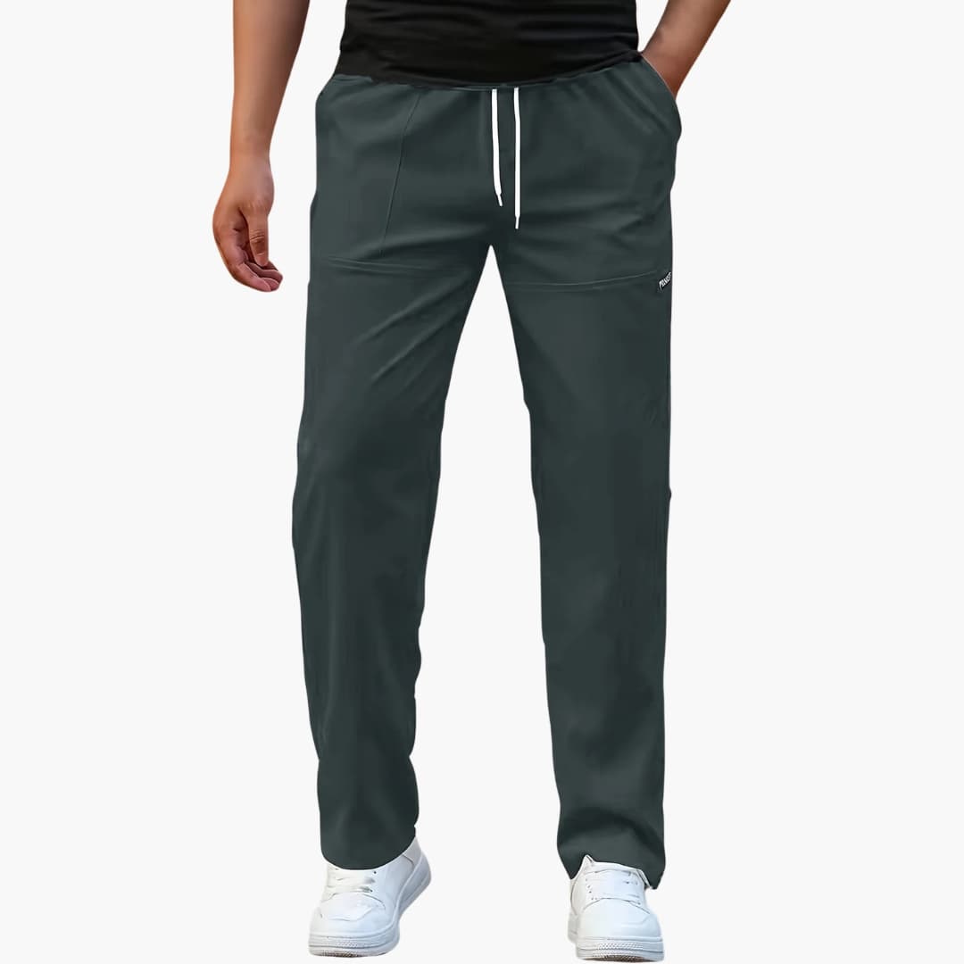 Pantalon droit décontracté pour homme avec taille à cordon et poches latérales