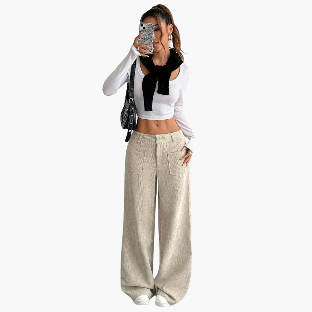 Pantalon en velours côtelé pour femme à jambes larges