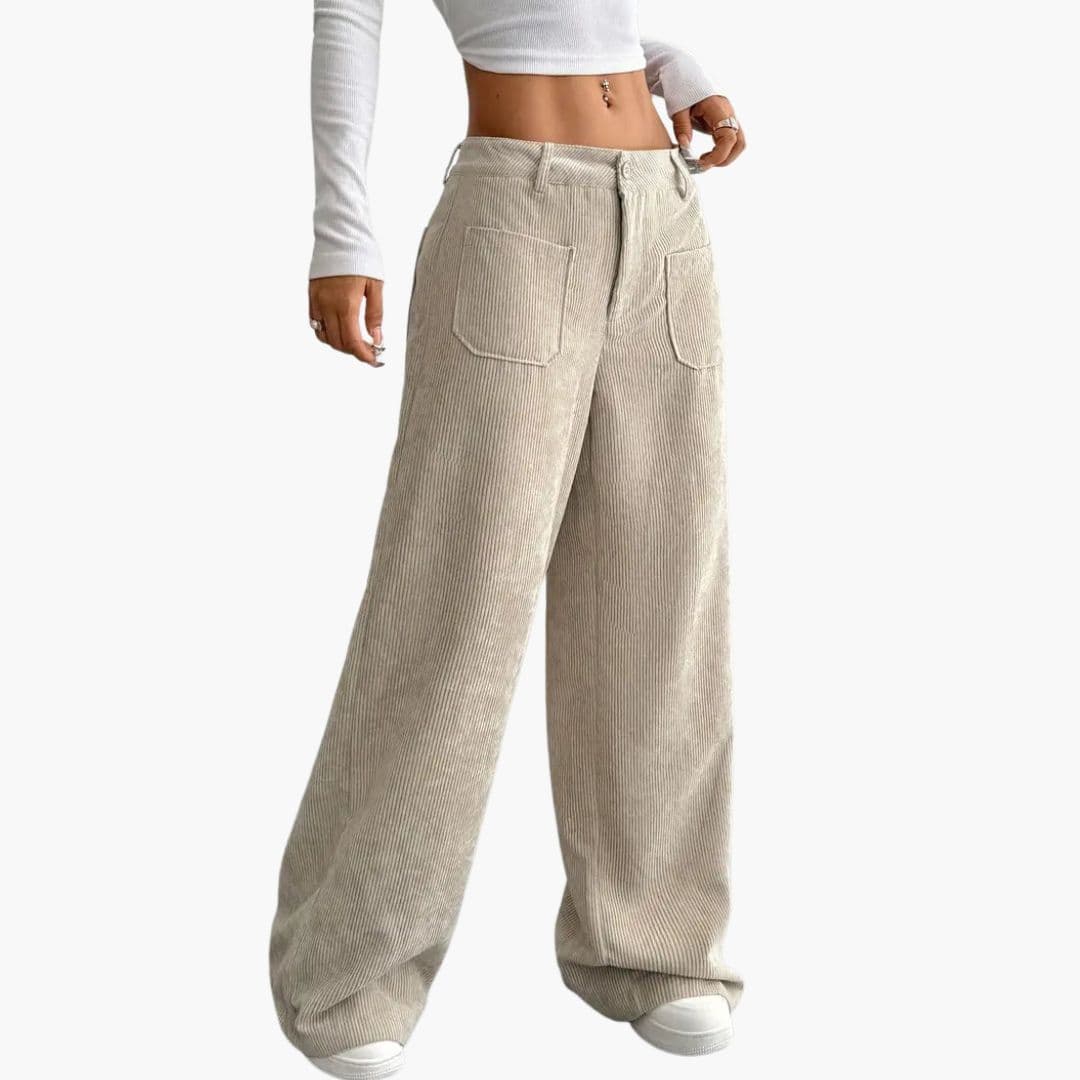 Pantalon en velours côtelé pour femme à jambes larges