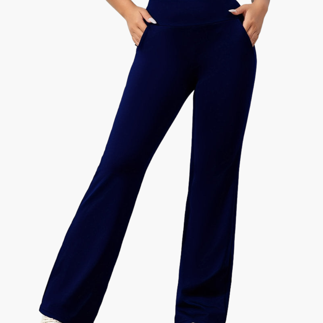 Pantalon évasé pour femme avec taille élastiquée et poches latérales