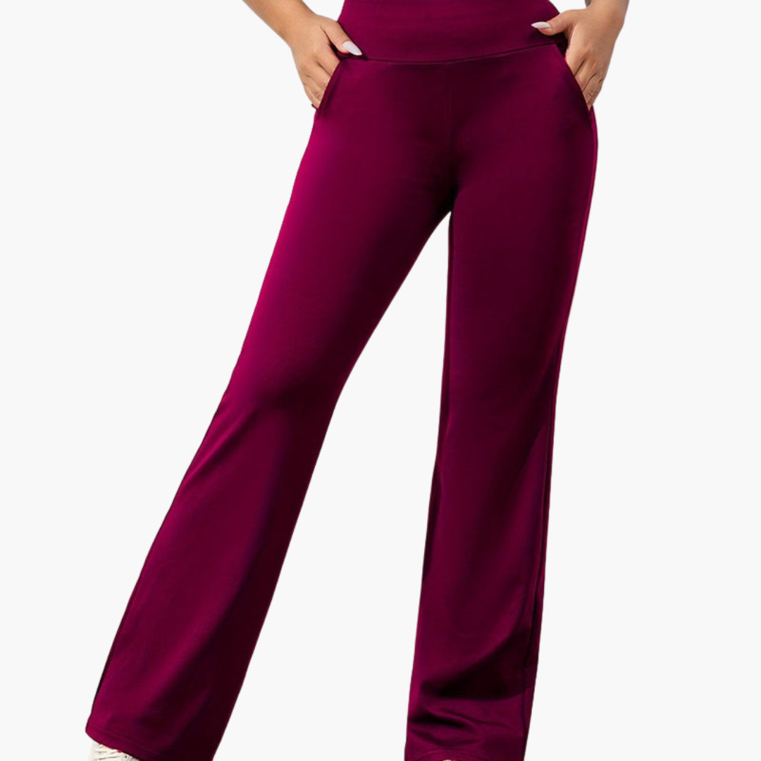 Pantalon évasé pour femme avec taille élastiquée et poches latérales