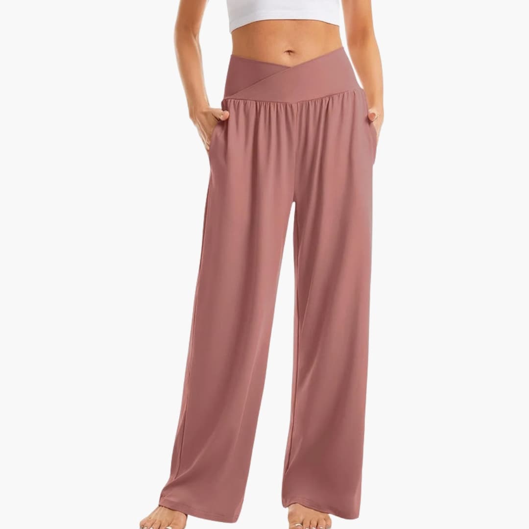 Pantalon femme à jambes larges avec poches latérales et taille élastique