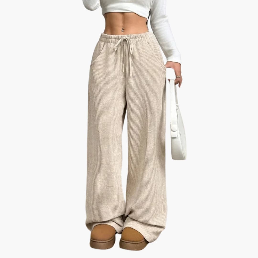 Pantaloni in velluto a coste vita alta da donna taglio casuale