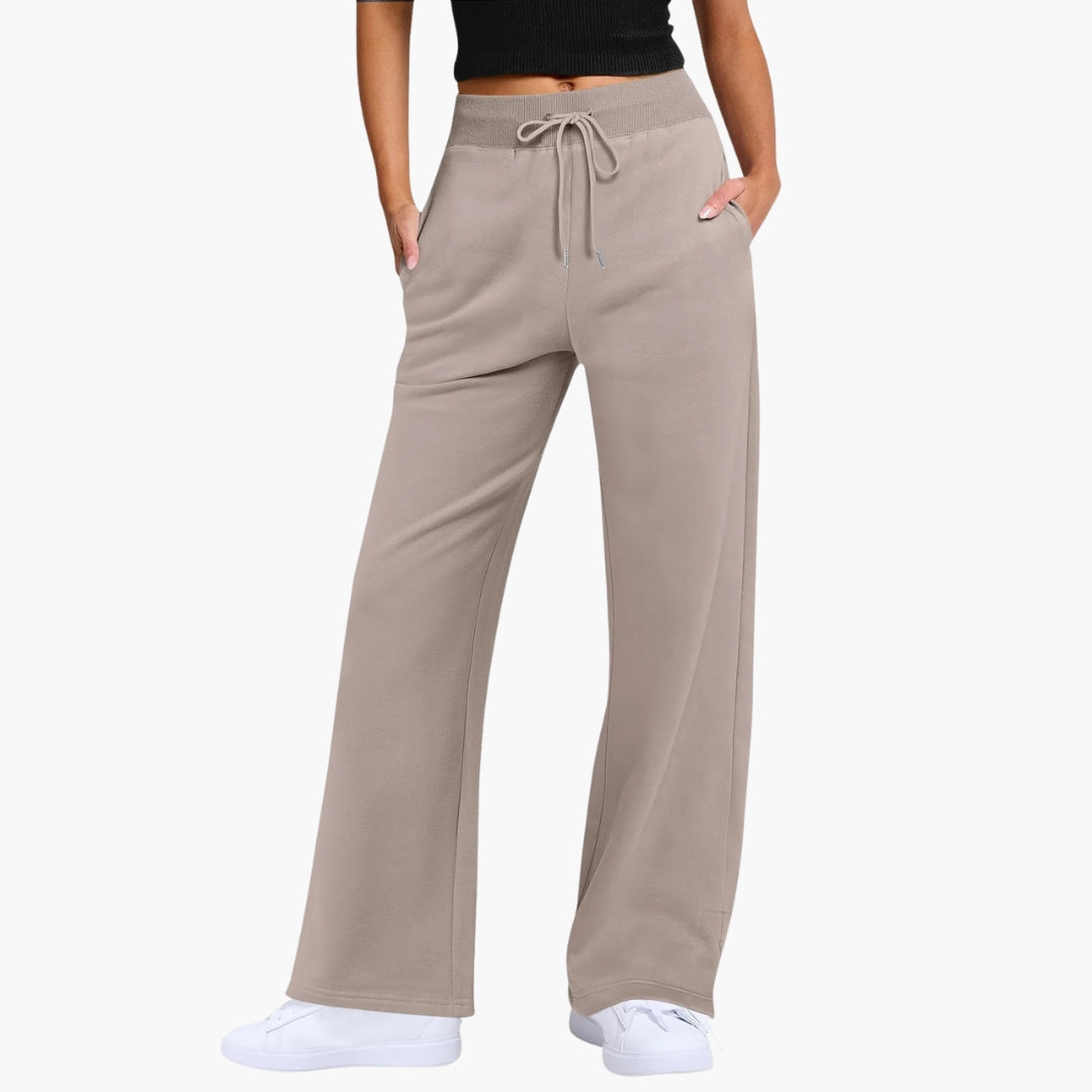 Pantalon femme jambe large avec poches latérales