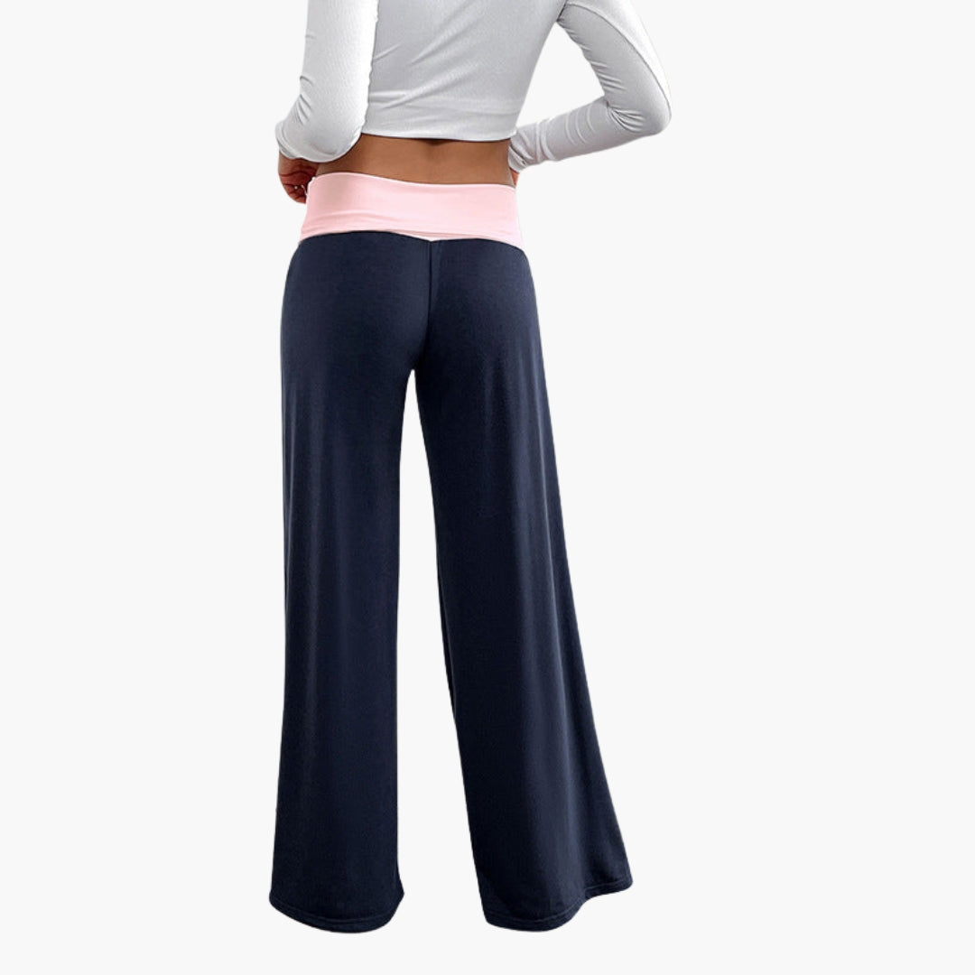 Pantalon femme jambe large avec taille élastique