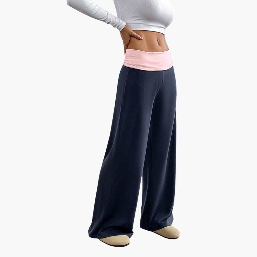 Pantalon femme jambe large avec taille élastique