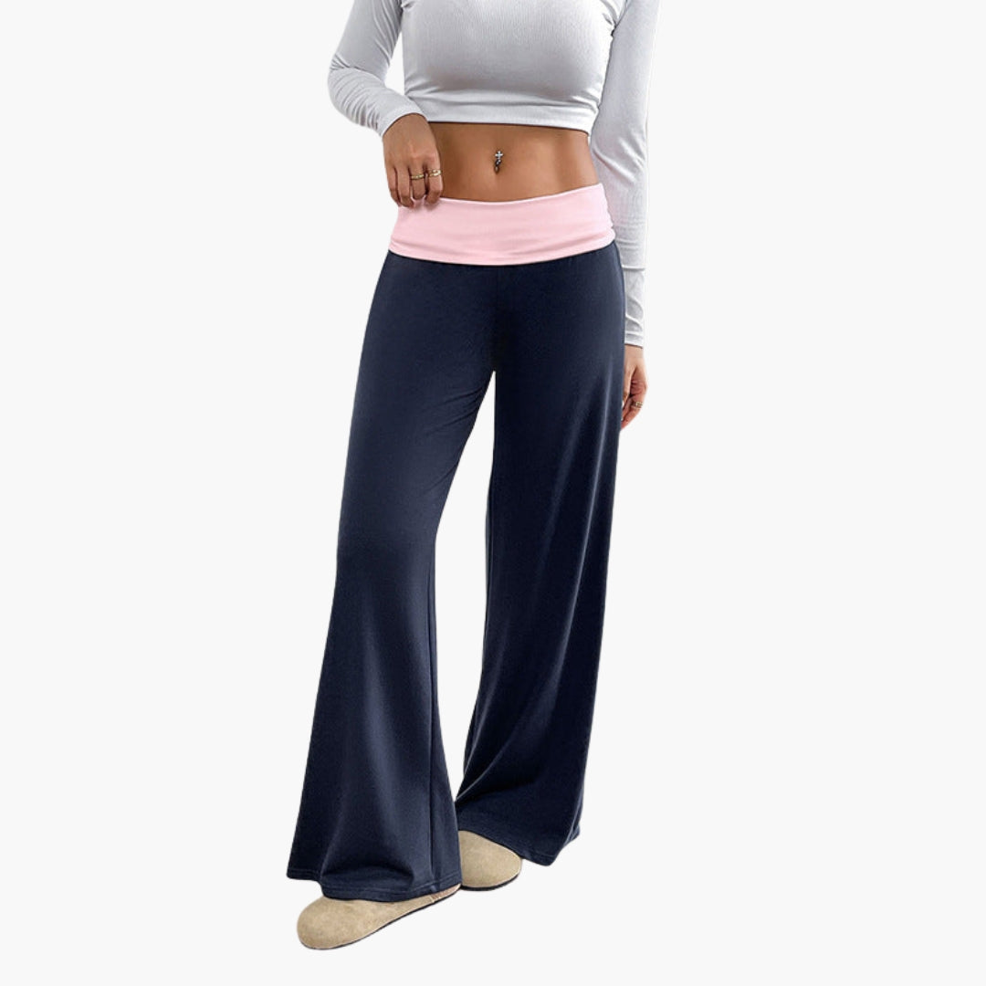 Pantalon femme jambe large avec taille élastique