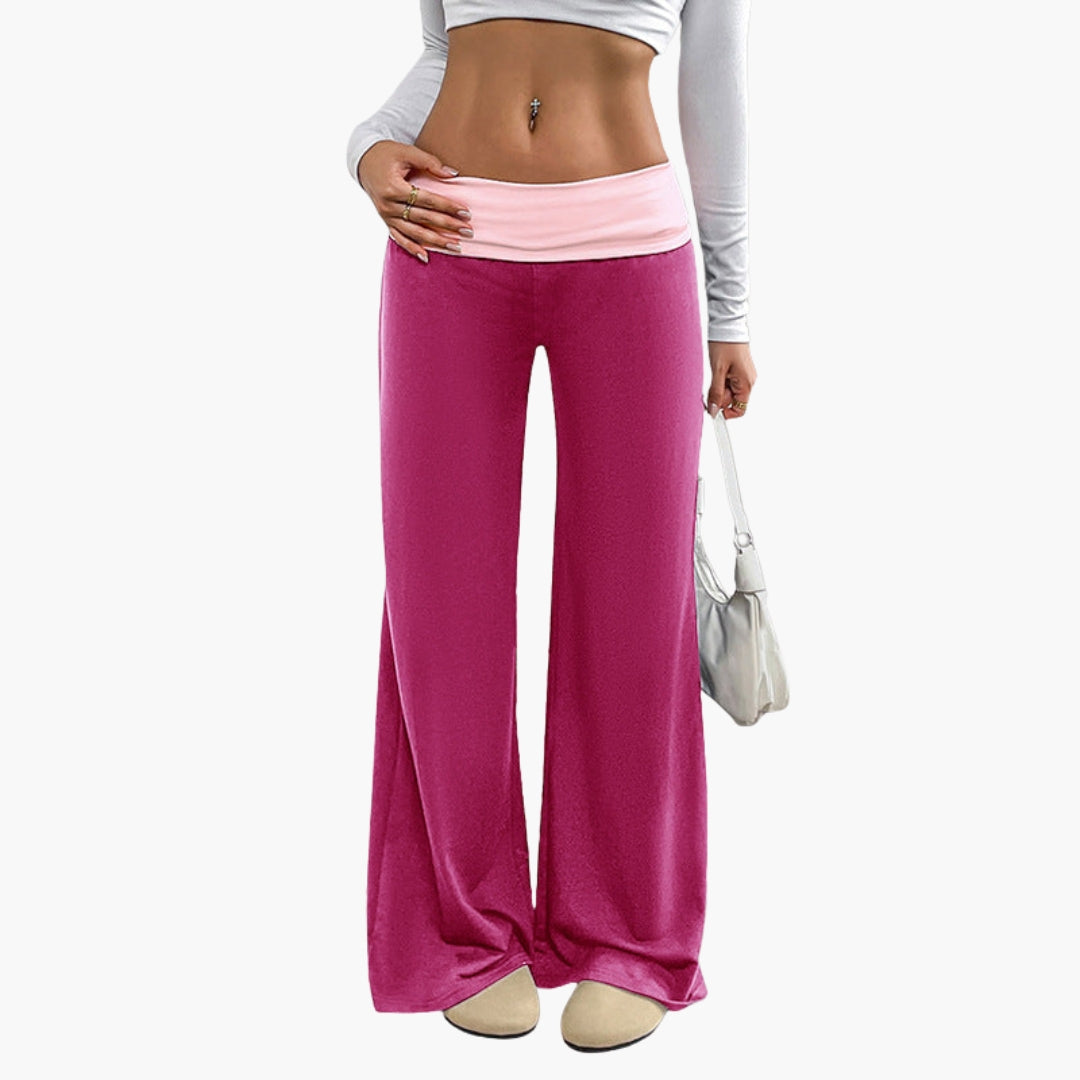 Pantalon femme jambe large avec taille élastique