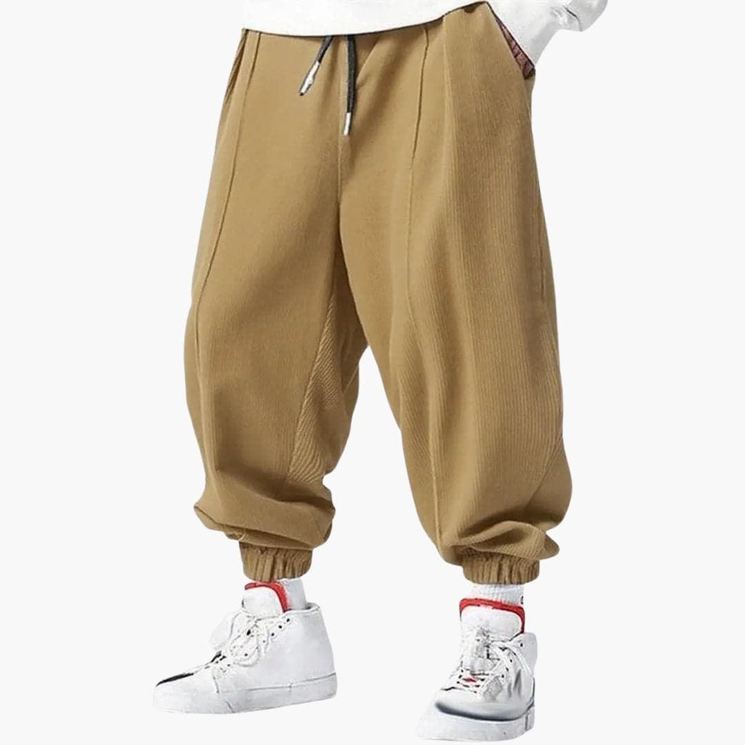 Pantalon homme en velours côtelé décontracté avec taille à cordon