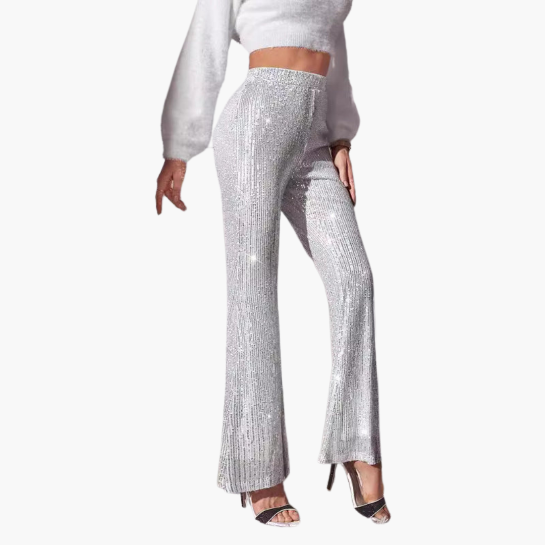 Pantalon large femme à taille haute avec surface à sequins