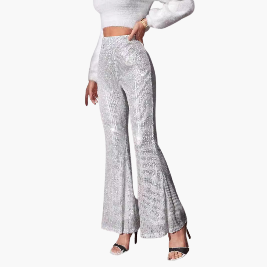 Pantalon large femme à taille haute avec surface à sequins