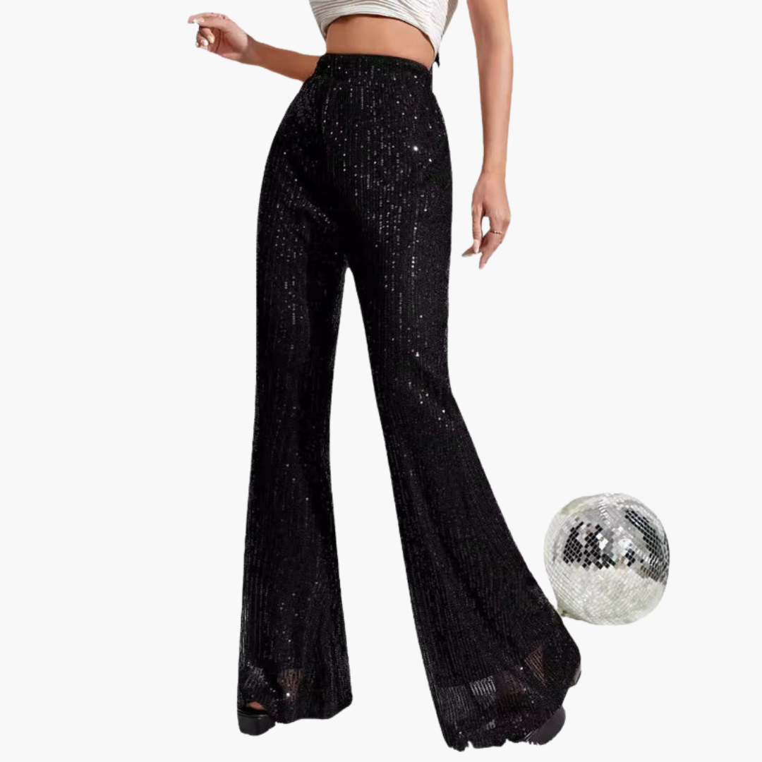 Pantalon large femme à taille haute avec surface à sequins