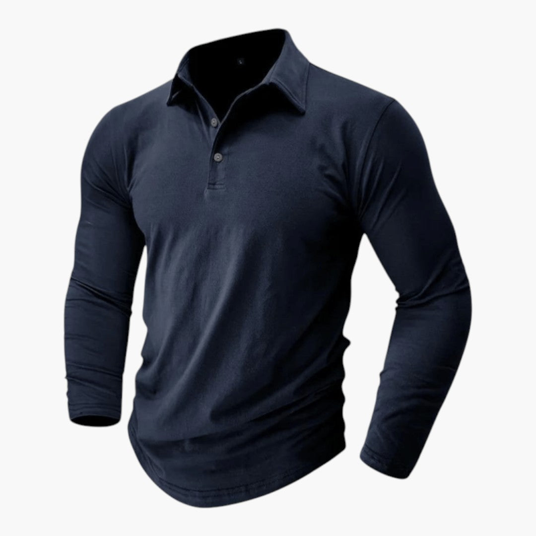 Polo Homme Manches Longues avec Col Structuré et Tissu Extensible