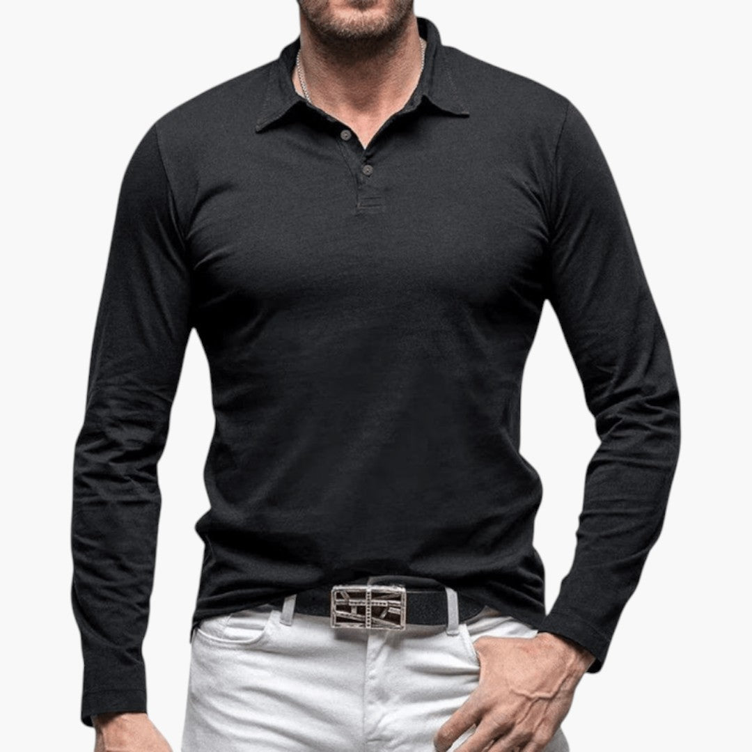 Polo Homme Manches Longues avec Col Structuré et Tissu Extensible
