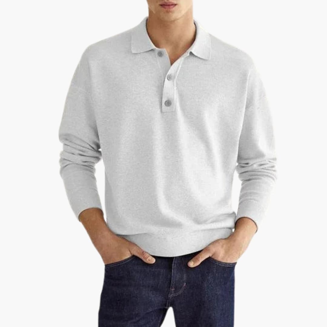 Polo homme à manches longues avec col à trois boutons