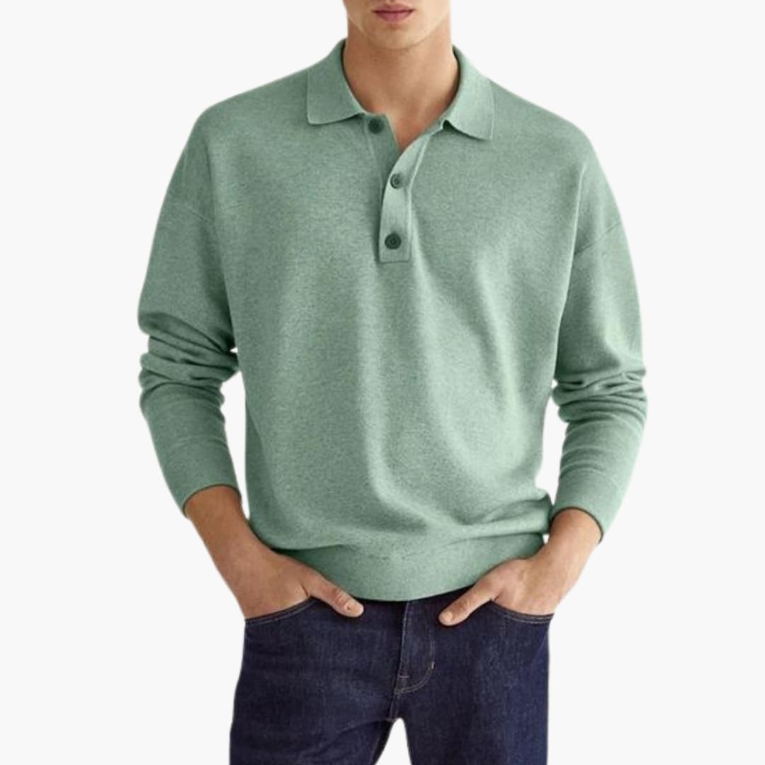 Polo homme à manches longues avec col à trois boutons