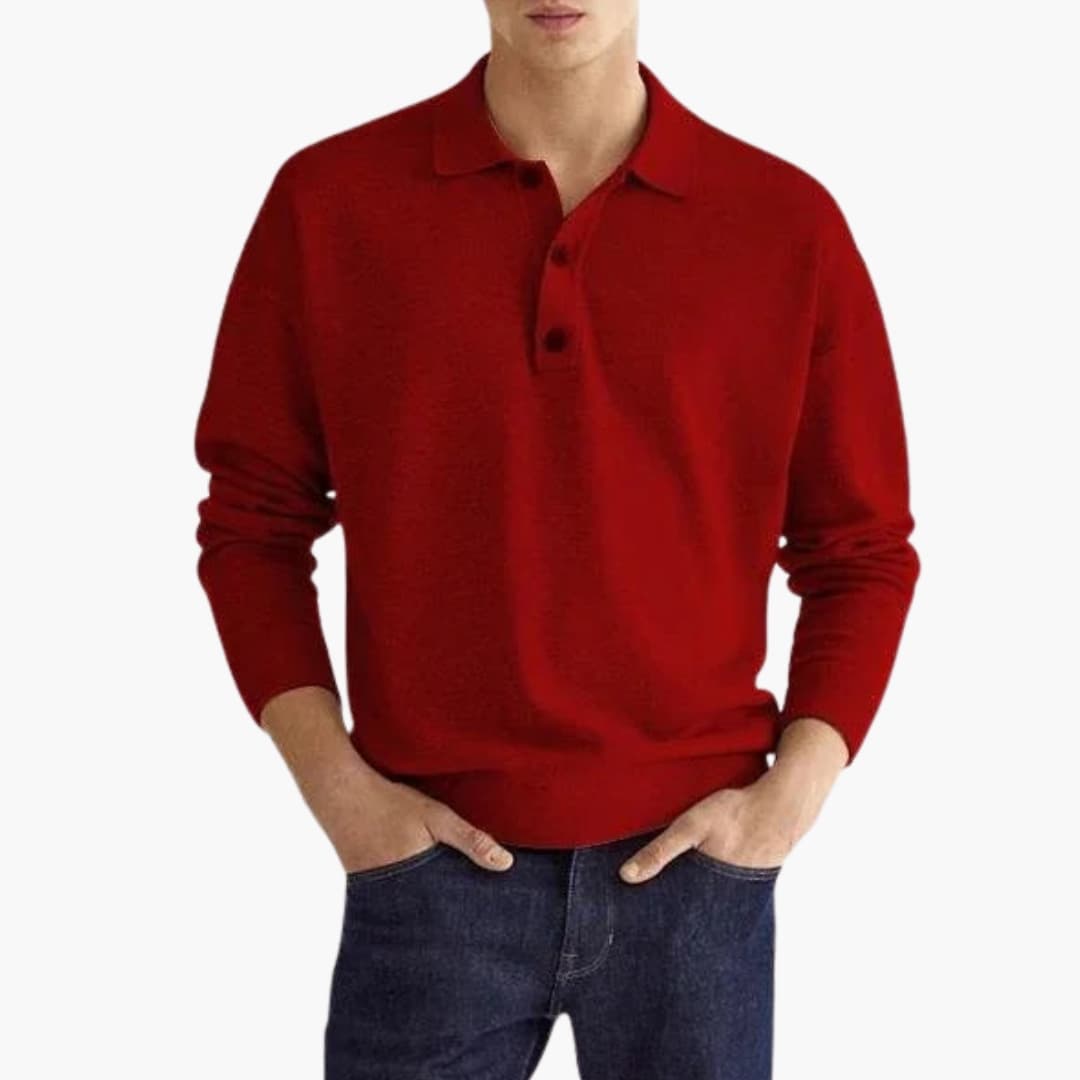 Polo homme à manches longues avec col à trois boutons