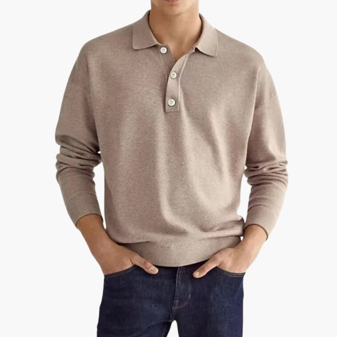 Polo homme à manches longues avec patte de boutonnage