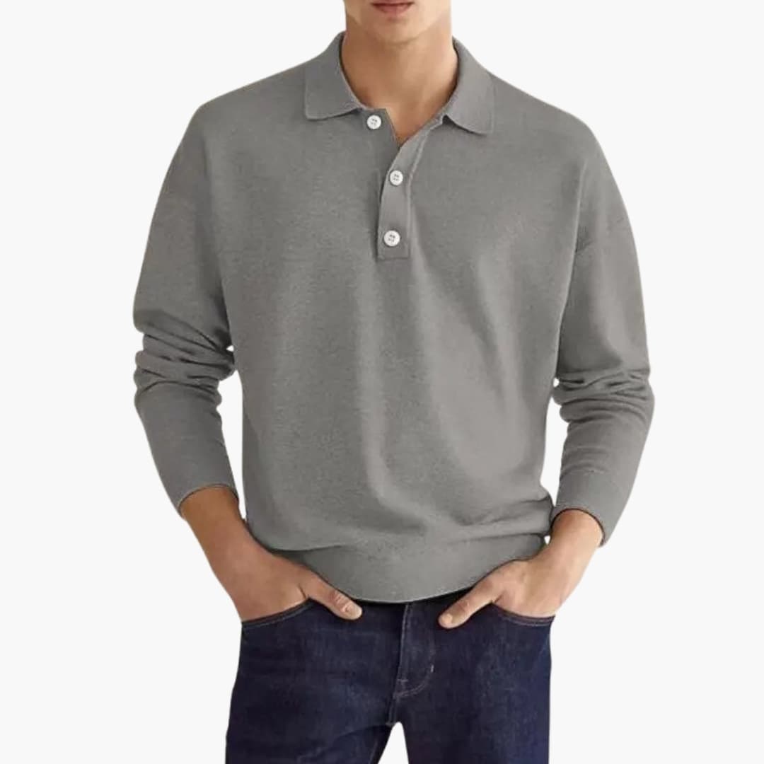 Polo homme à manches longues avec patte de boutonnage