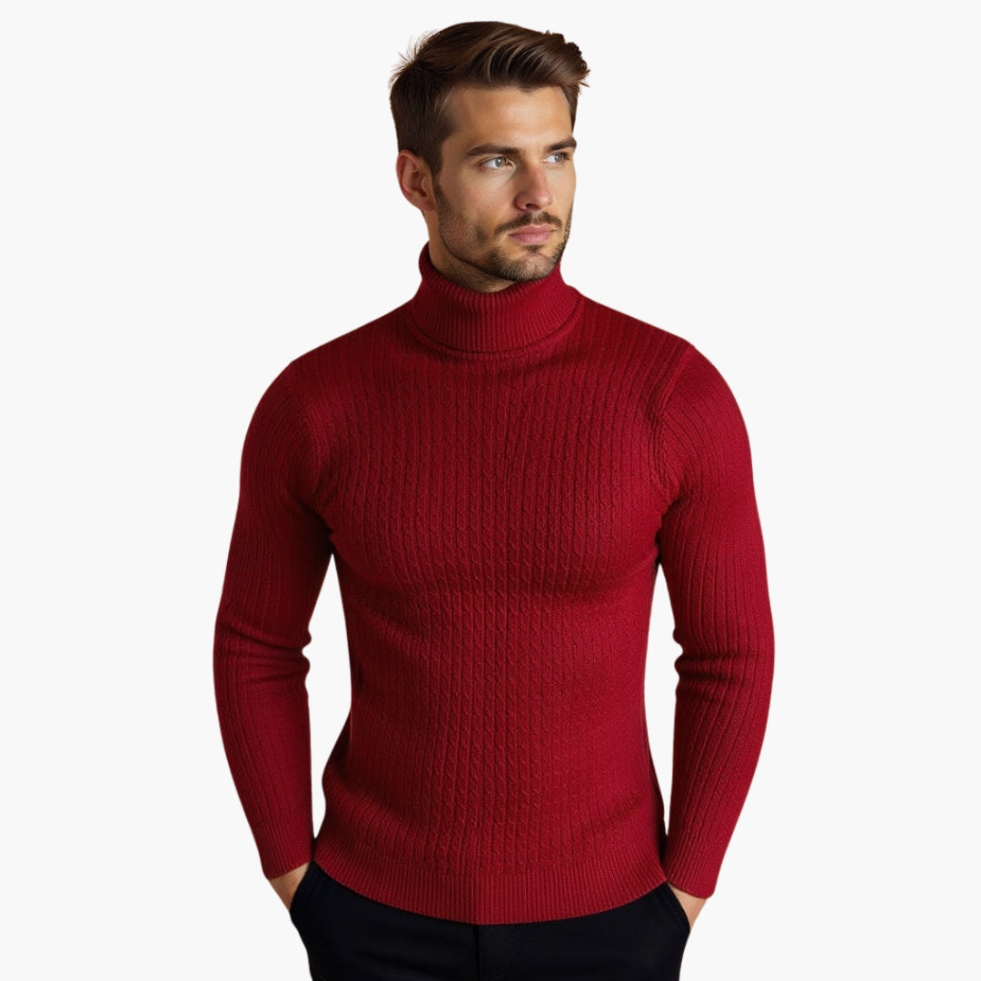 Pull Col Roulé Homme Motif Torsadé avec Ourlet Côtelé