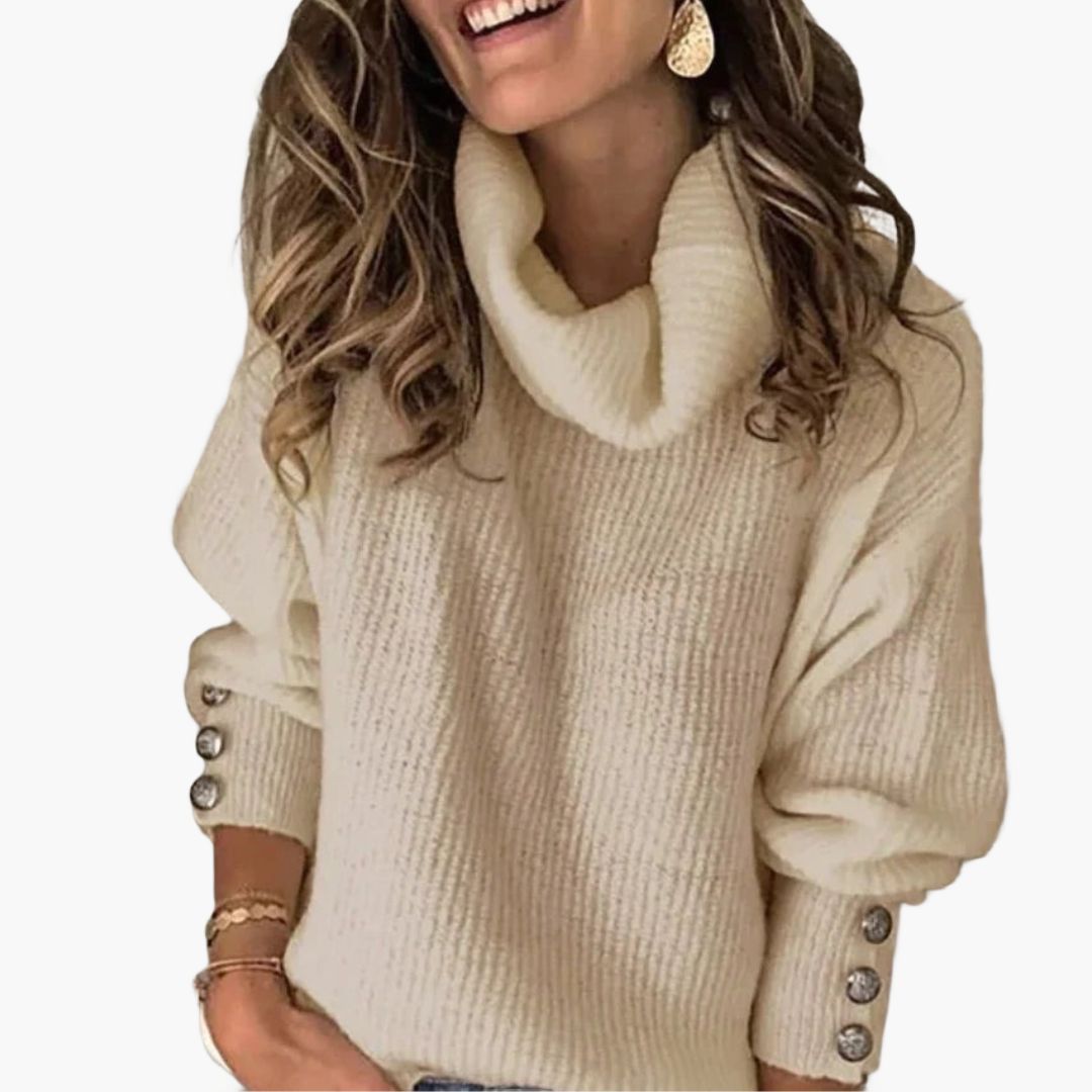 Pull Femme Col Montant Manches Longues Boutonnées