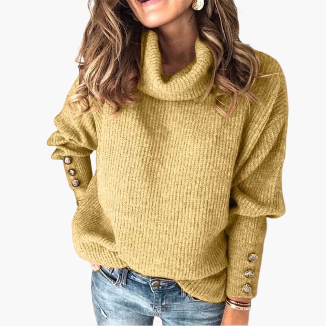 Pull Femme Col Montant Manches Longues Boutonnées