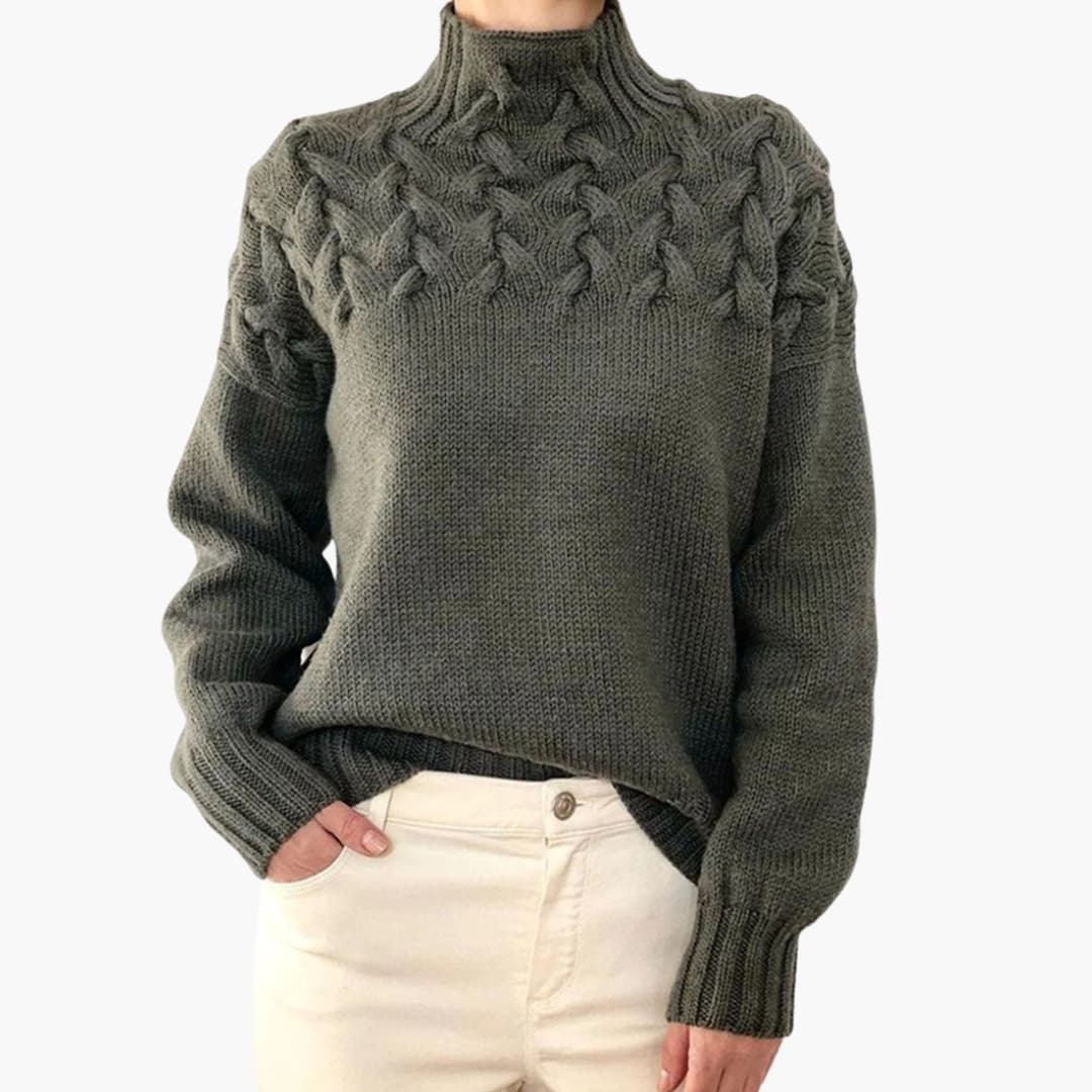 Maglia Donna Collo Alto con Motivo Intrecciato