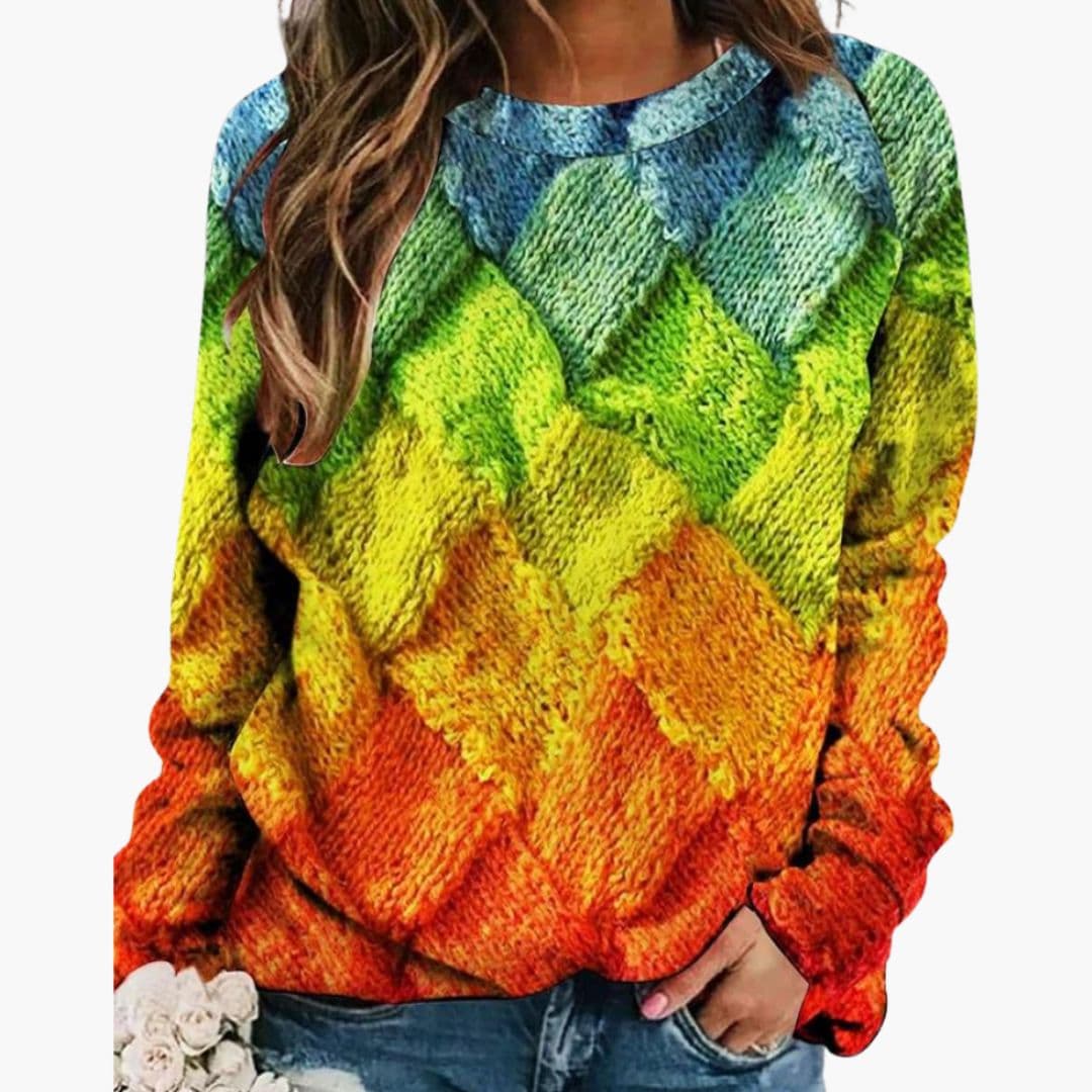 Pull Femme Col Rond avec Motif Tissé Multicolore