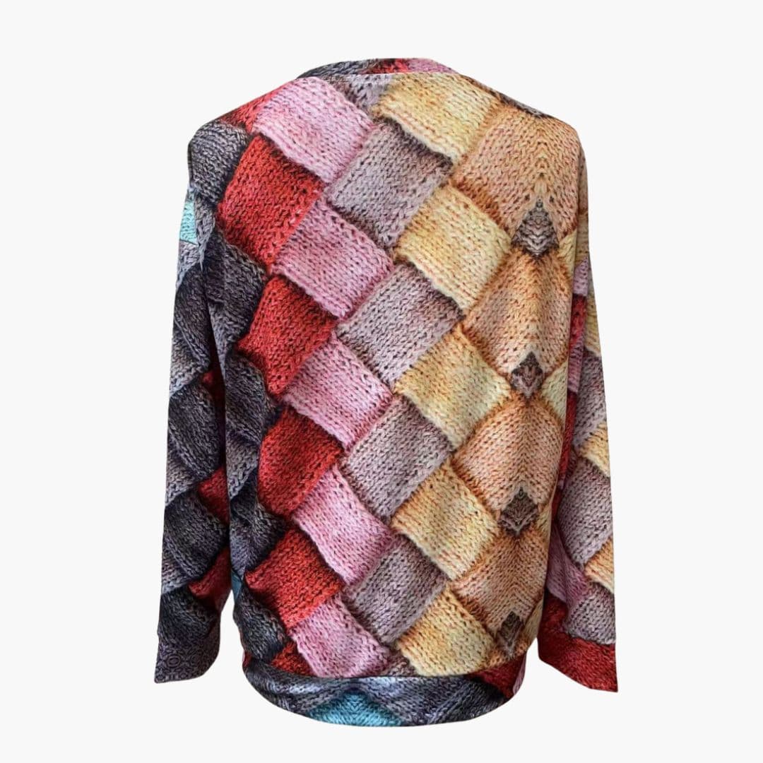 Pull Femme Col Rond avec Motif Tissé Multicolore