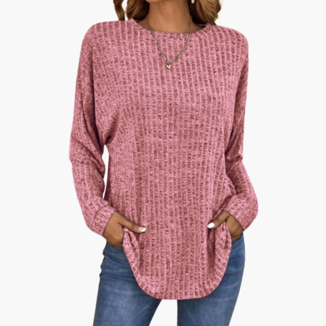 Pull Femme Maille Col Rond avec Poignets Côtelés