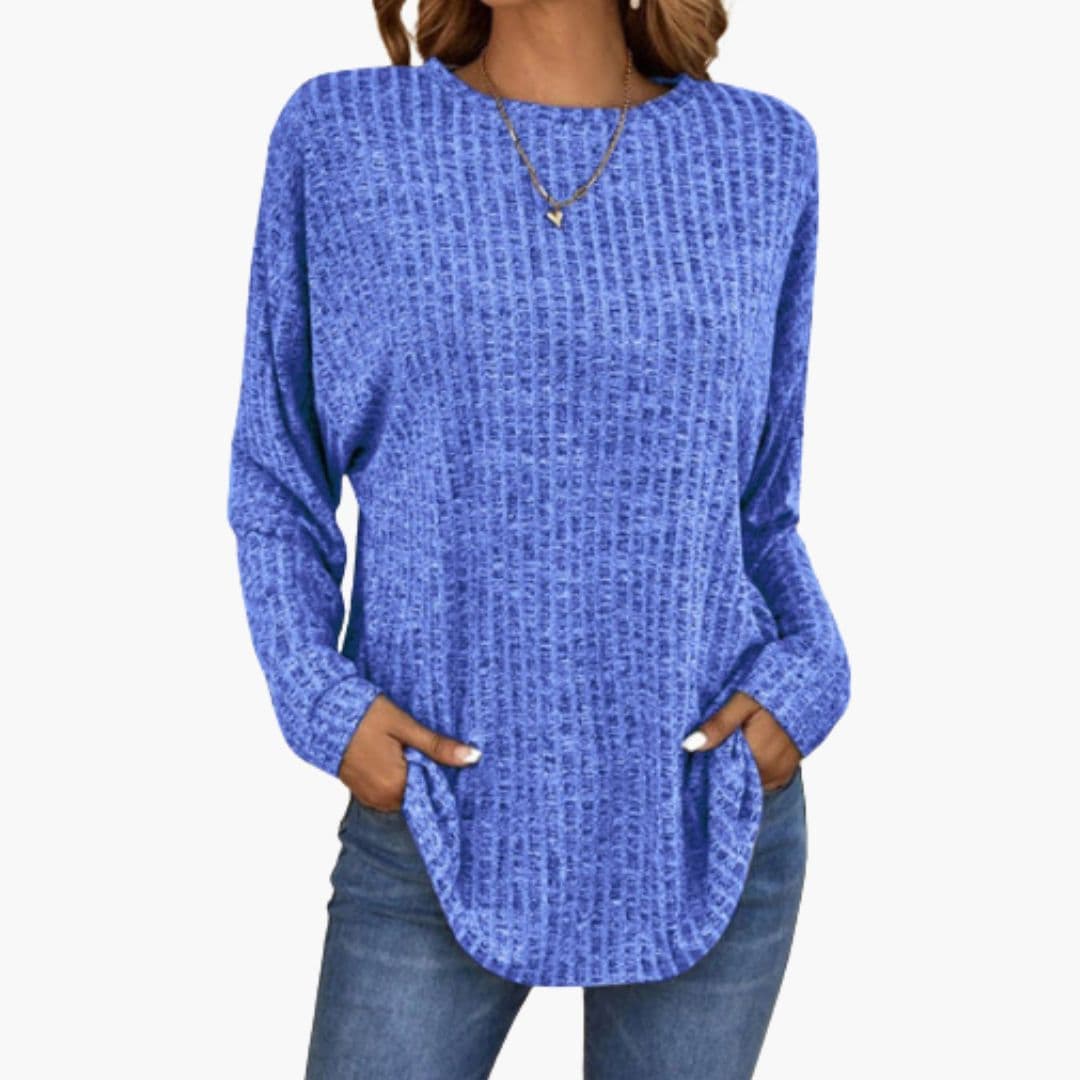 Pull Femme Maille Col Rond avec Poignets Côtelés