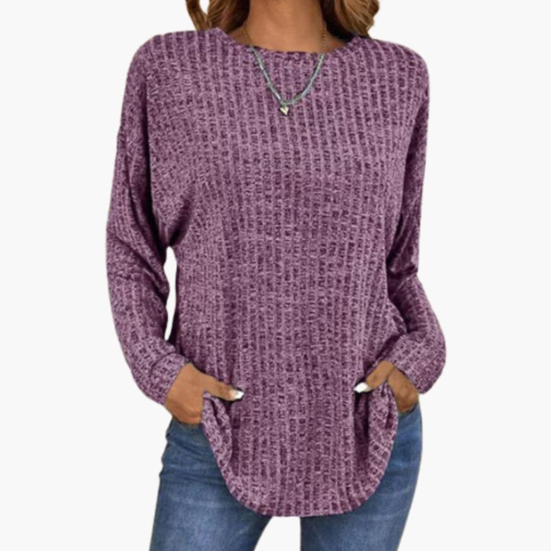 Pull Femme Maille Col Rond avec Poignets Côtelés