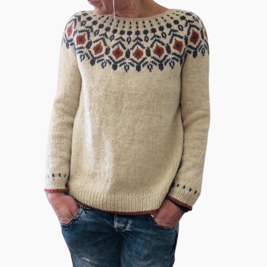 Women's Thick Knit Sweater with Geometric Pattern