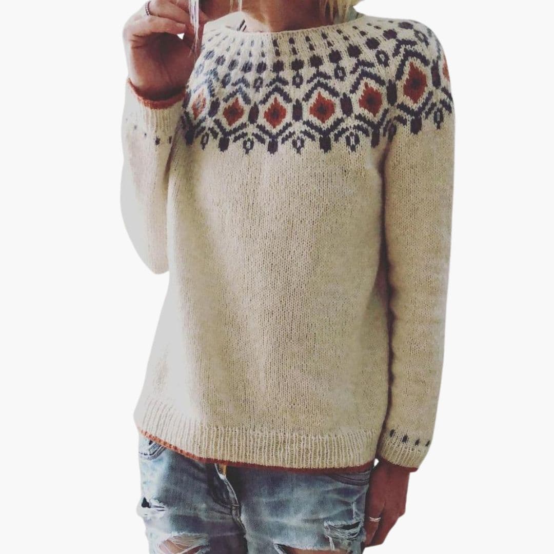 Women's Thick Knit Sweater with Geometric Pattern