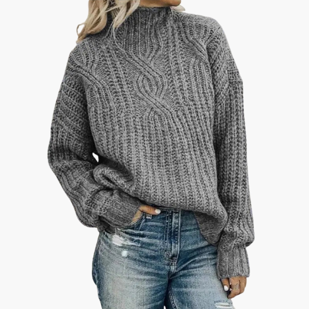 Women's Twisted Knit Sweater High Neck Loose Fit