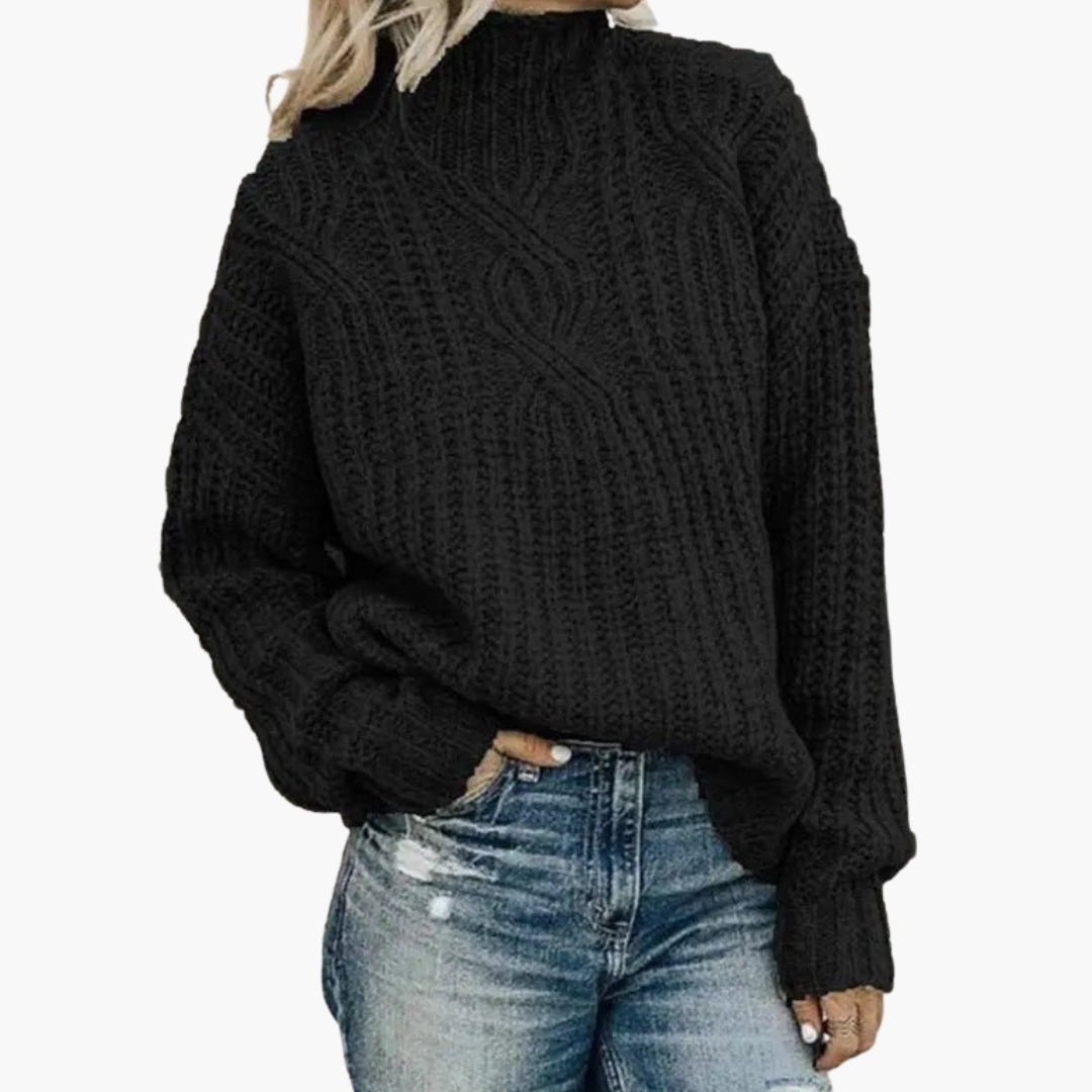 Women's Twisted Knit Sweater High Neck Loose Fit