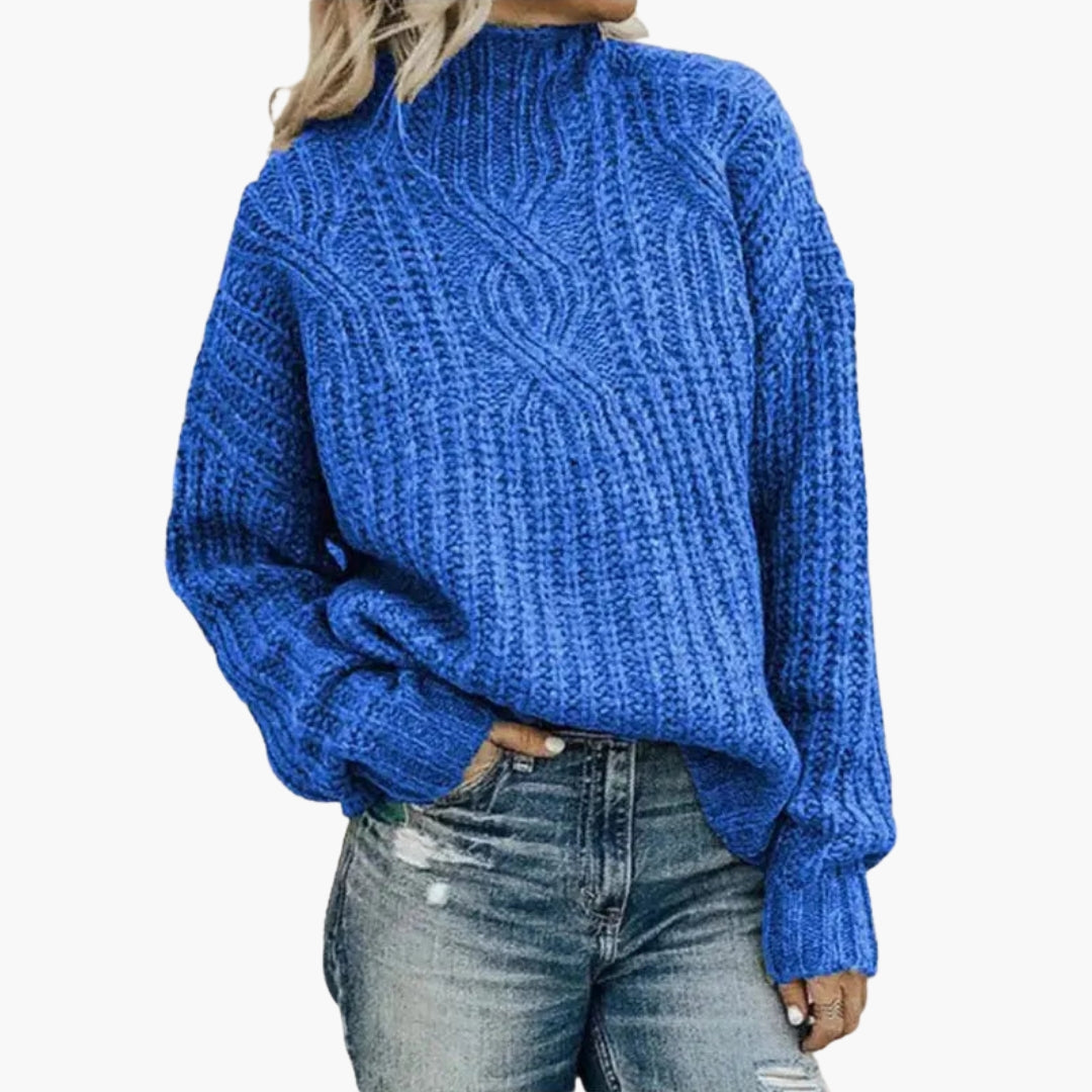 Women's Twisted Knit Sweater High Neck Loose Fit